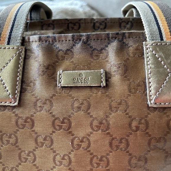 Vintage GUCCI GG Crystal Shoulder Tote PVC Leather Gold - Picture 2 of 9